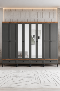 Silva 8 Kapaklı Dolap / Gardrop / Çam-Haki Yeşil / Tamamen MDF