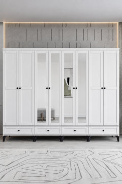 Silva 8 Kapaklı Dolap / Gardrop / Beyaz / Tamamen MDF