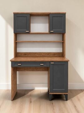 Libra Kitaplıklı Çalışma Masası / Komple MDF / Çam-Antrasit