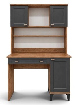 Libra Kitaplıklı Çalışma Masası / Komple MDF / Çam-Antrasit