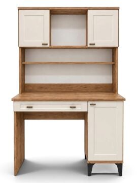 Libra Kitaplıklı Çalışma Masası / Komple MDF / Çam-Aytaşı