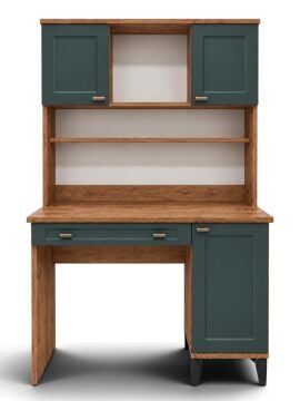 Libra Kitaplıklı Çalışma Masası / Komple MDF / Çam-Haki Yeşil