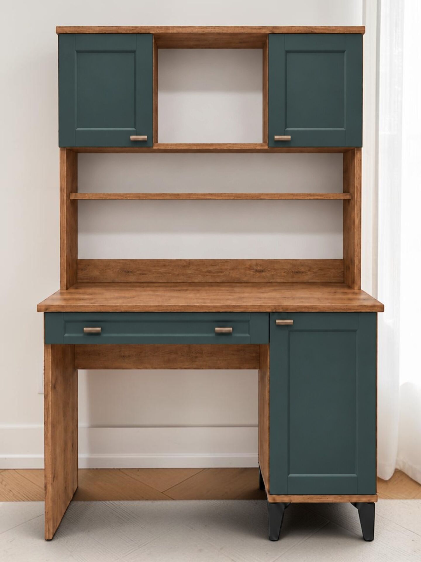 Libra Kitaplıklı Çalışma Masası / Komple MDF / Çam-Haki Yeşil