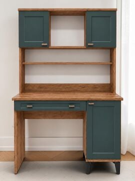 Libra Kitaplıklı Çalışma Masası / Komple MDF / Çam-Haki Yeşil