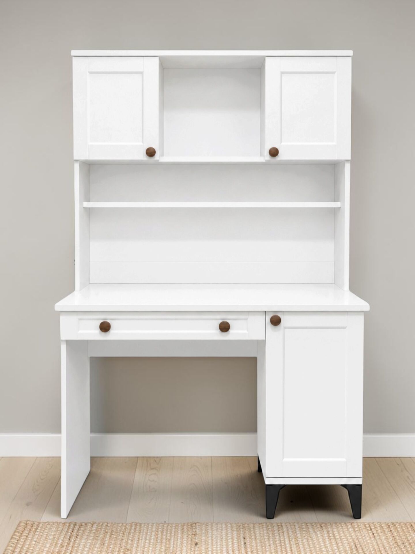Loren Kitaplıklı Çalışma Masası / Komple MDF / Beyaz