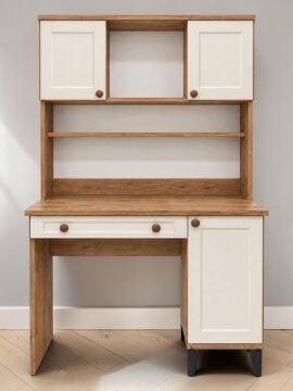 Loren Kitaplıklı Çalışma Masası / Komple MDF / Çam-Aytaşı