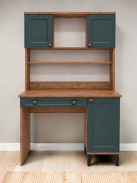 Loren Kitaplıklı Çalışma Masası / Komple MDF / Çam-Haki Yeşil