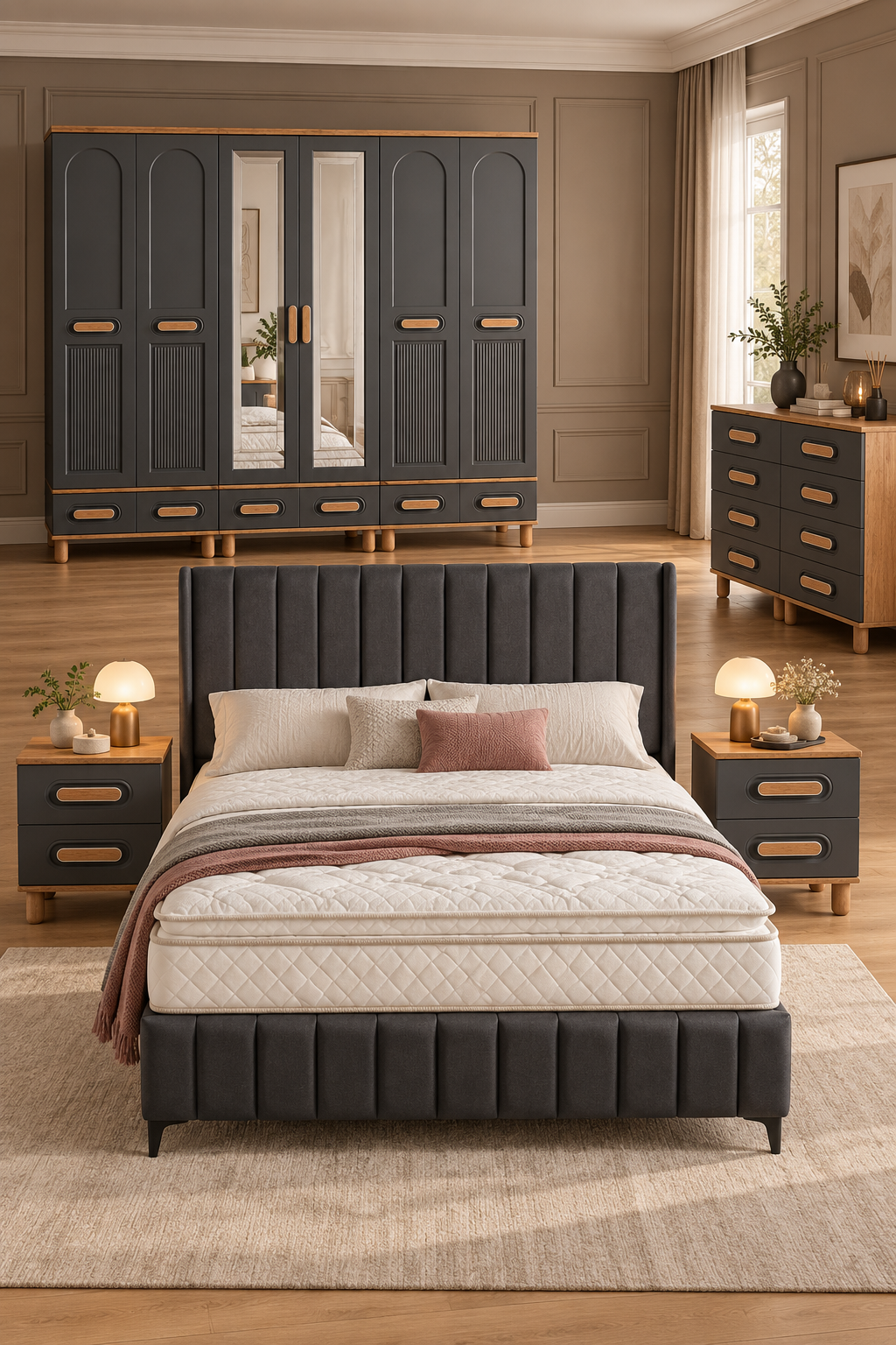 Otto Yatak Odası / Komple MDF / Antrasit