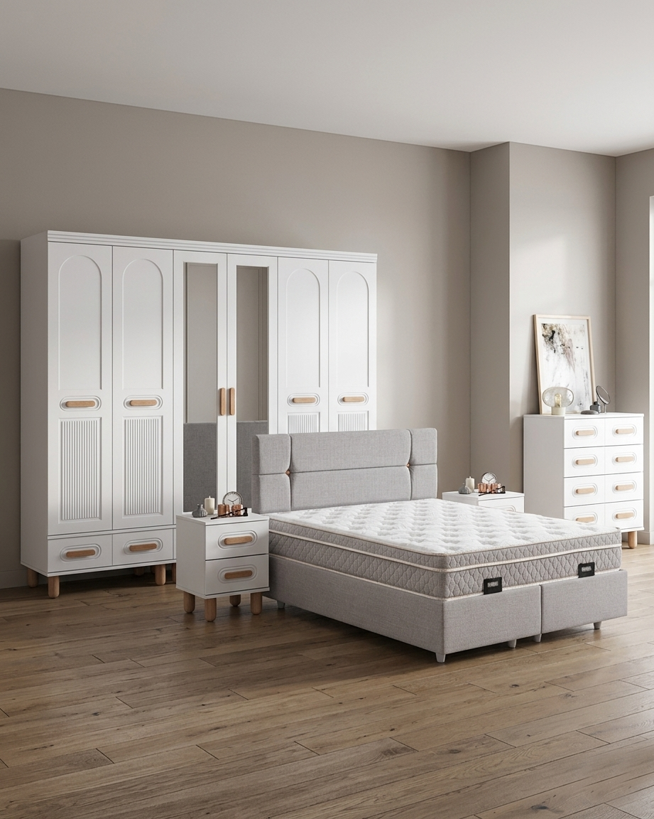 Otto Yatak Odası / Komple MDF / Beyaz