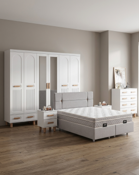 Otto Yatak Odası / Komple MDF / Beyaz