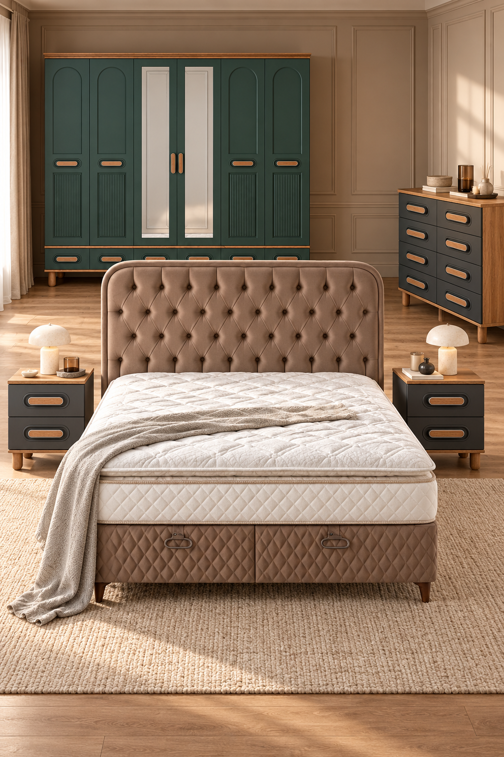 Otto Yatak Odası / Komple MDF / Haki Yeşil