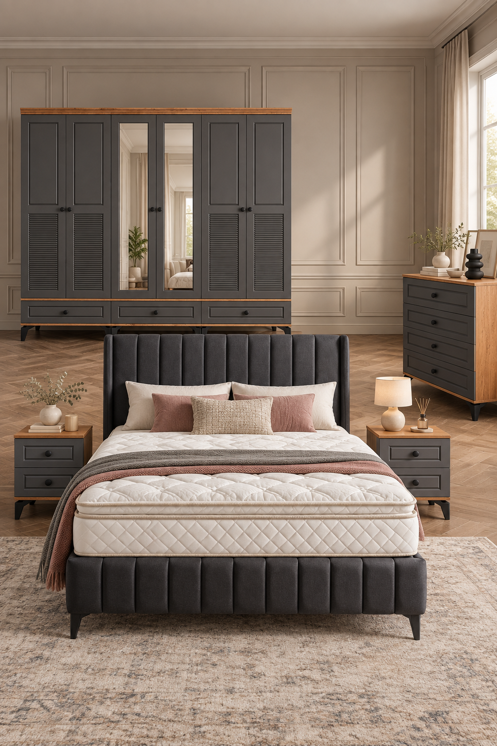 Panjur Yatak Odası / Komple MDF / Antrasit