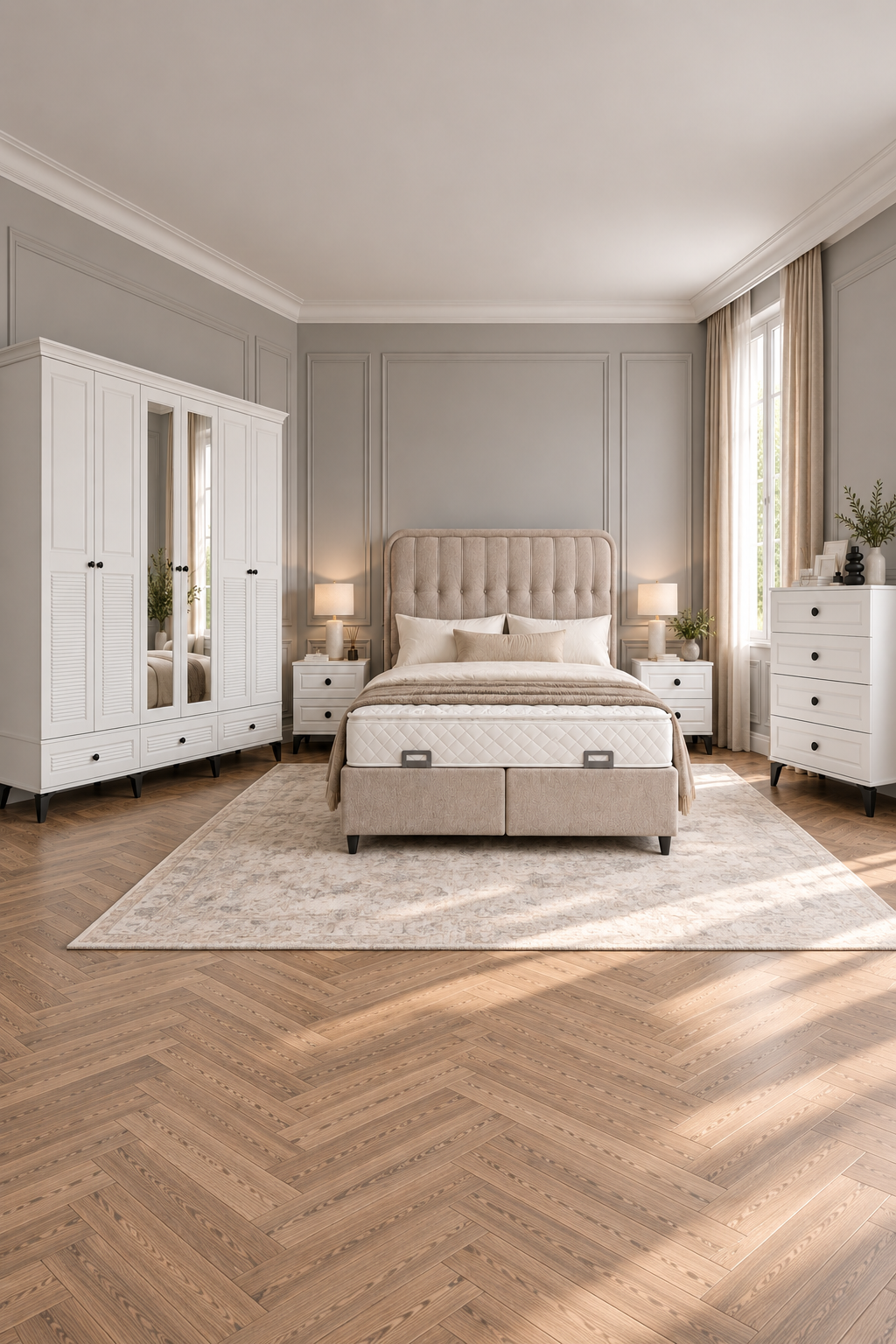 Panjur Yatak Odası / Komple MDF / Beyaz
