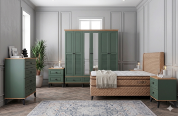 Panjur Yatak Odası / Komple MDF / Haki Yeşil