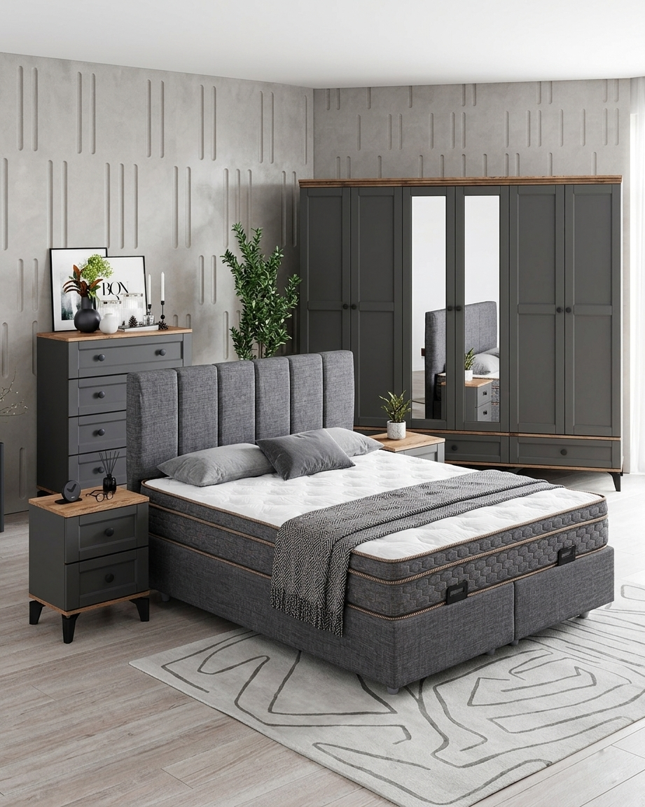 Silva Yatak Odası / Komple MDF / Antrasit