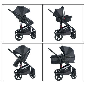 5'li Set- Joell Bebek Arabası & Puset & Enjoy Beşik & Yatak  & Çanta Füme