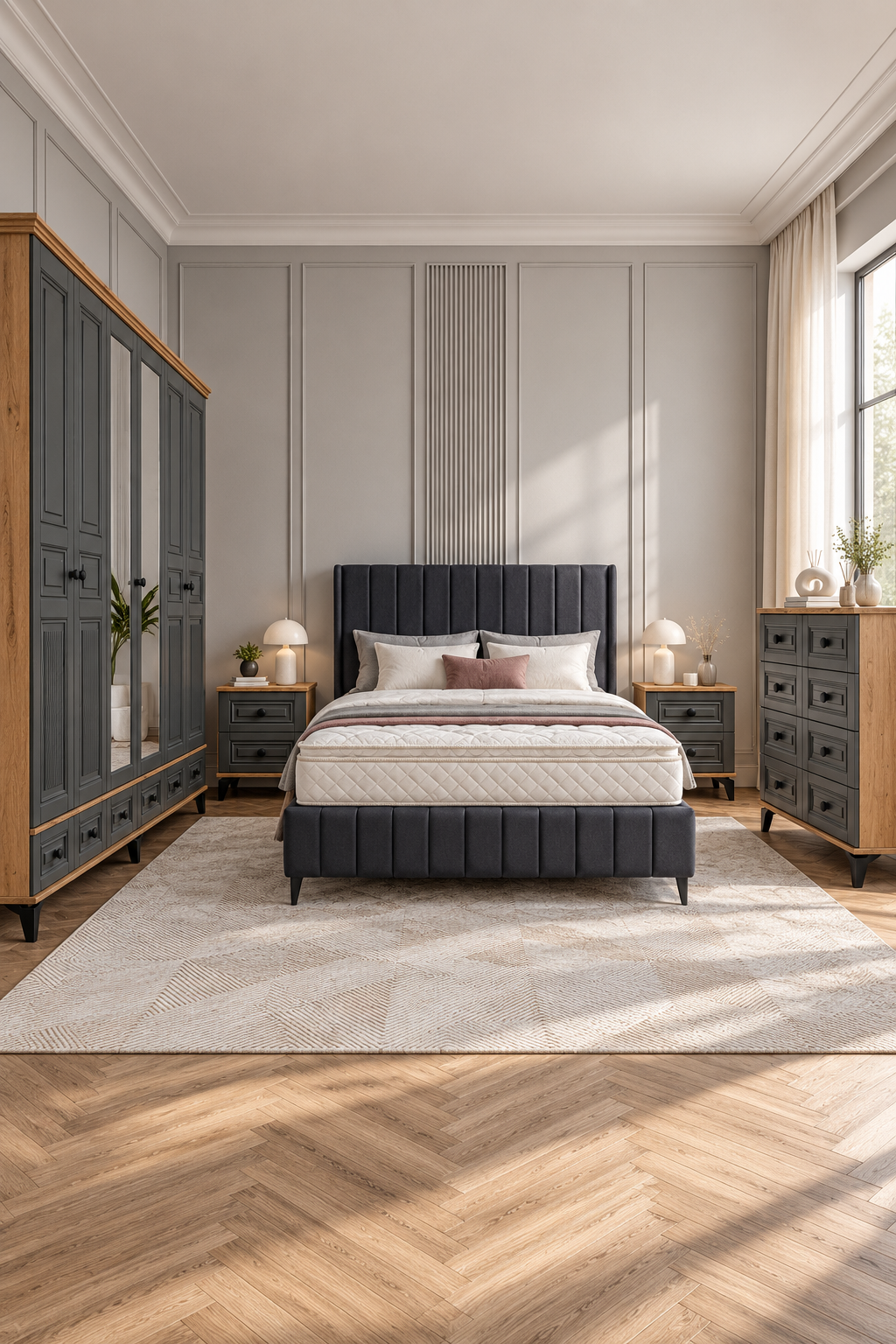 Terra Yatak Odası / Komple MDF / Antrasit