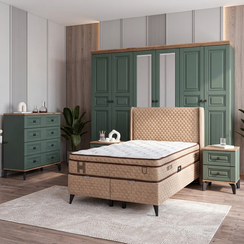 Terra Yatak Odası / Komple MDF / Haki Yeşil