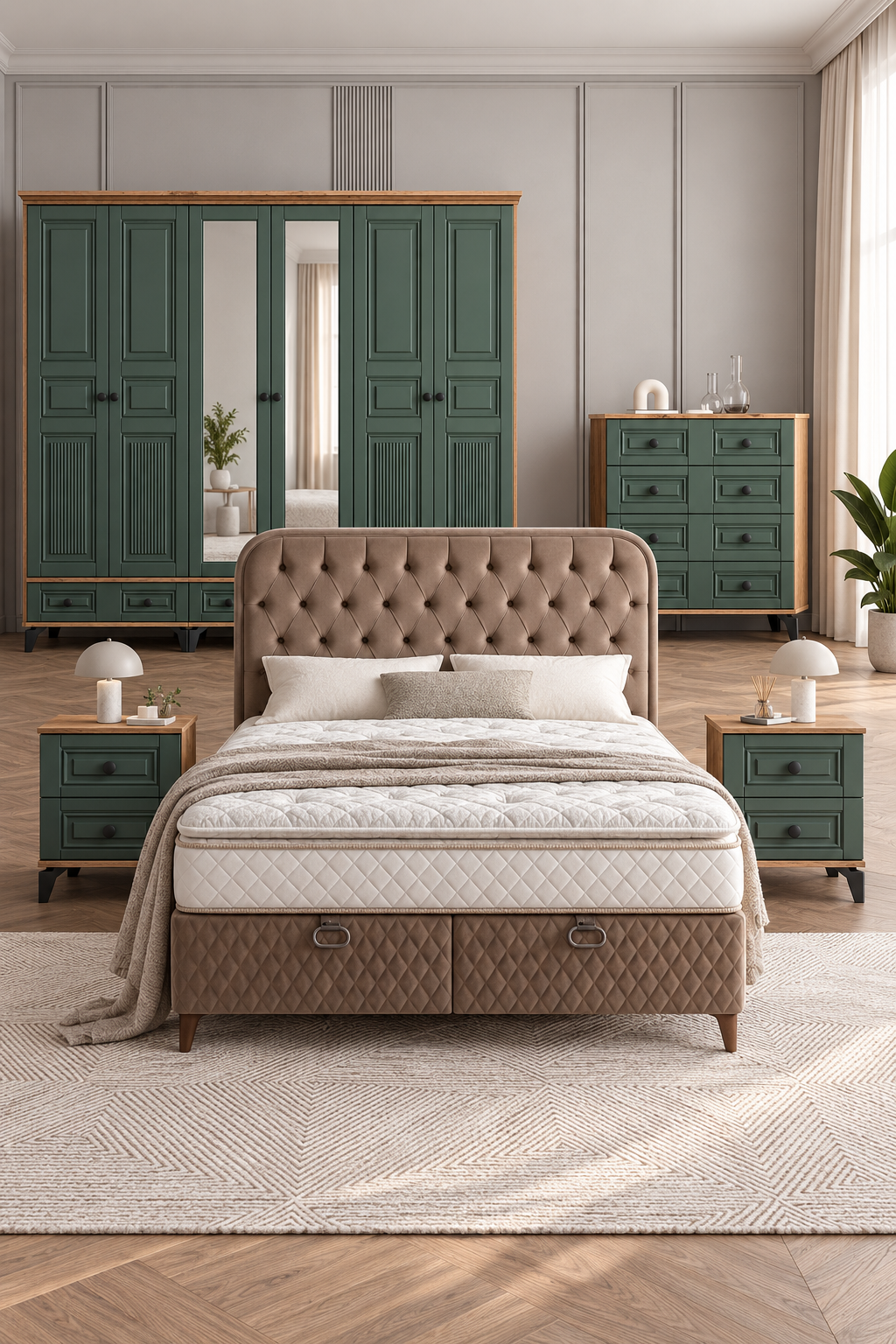 Terra Yatak Odası / Komple MDF / Haki Yeşil