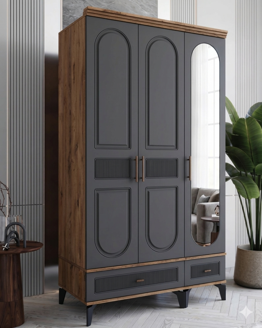 Libra 3 Kapılı Dolap  / Komple MDF / Antrasit