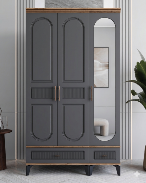 Libra 3 Kapılı Dolap  / Komple MDF / Antrasit