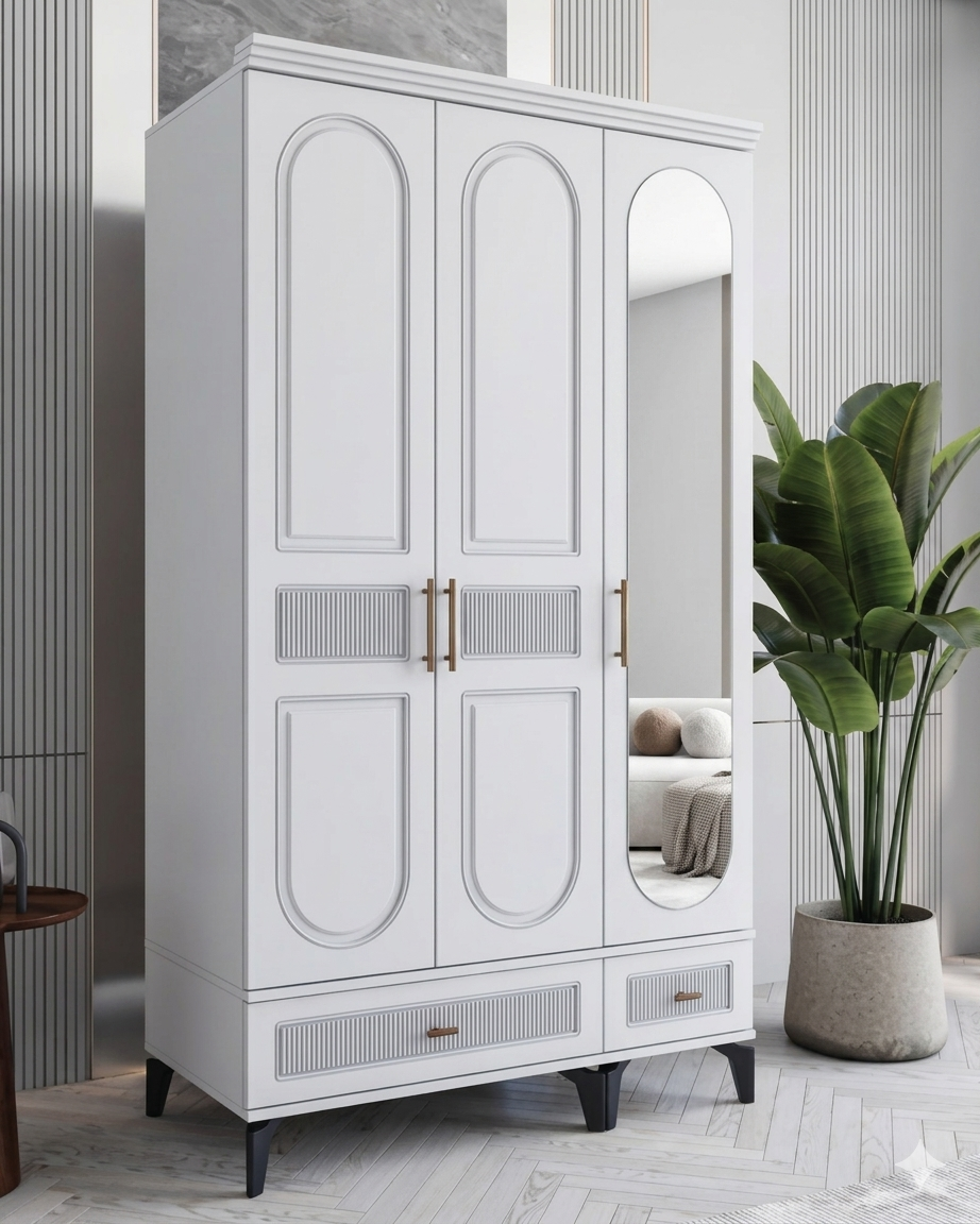 Libra 3 Kapılı Dolap  / Komple MDF / Beyaz