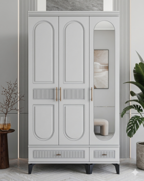 Libra 3 Kapılı Dolap  / Komple MDF / Beyaz