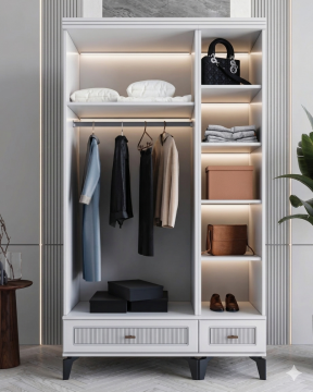 Libra 3 Kapılı Dolap  / Komple MDF / Beyaz