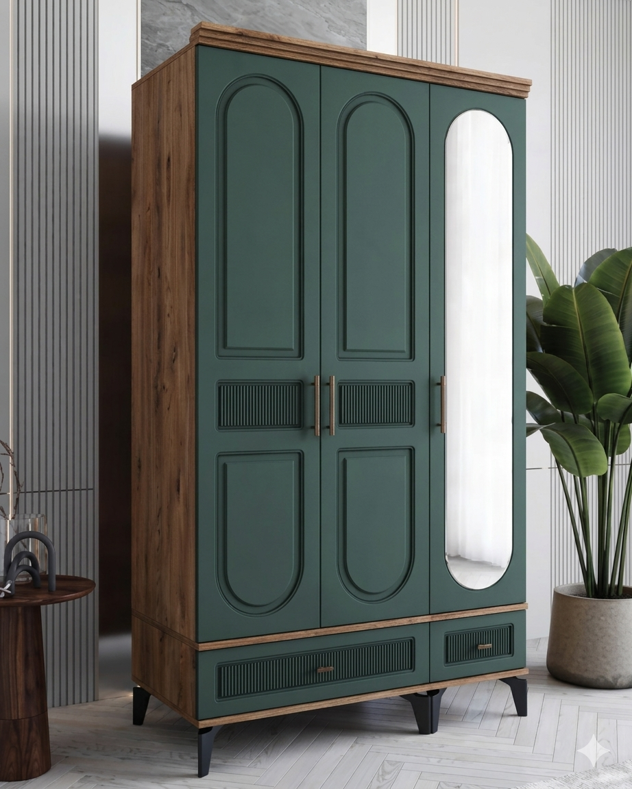 Libra 3 Kapılı Dolap  / Komple MDF / Haki Yeşil