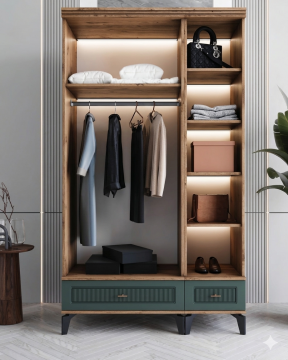 Libra 3 Kapılı Dolap  / Komple MDF / Haki Yeşil