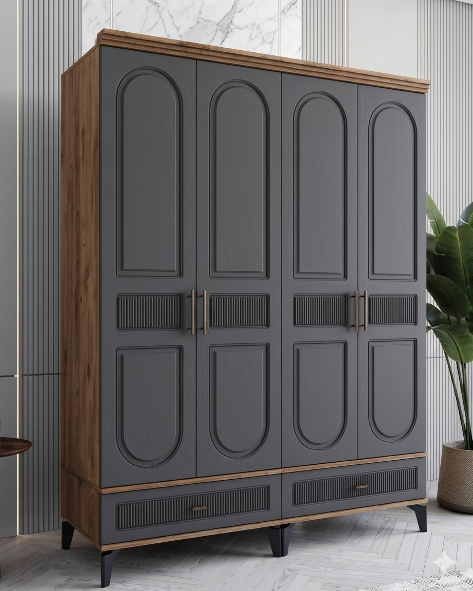 Libra 4 Kapılı Dolap / Komple MDF / Antrasit