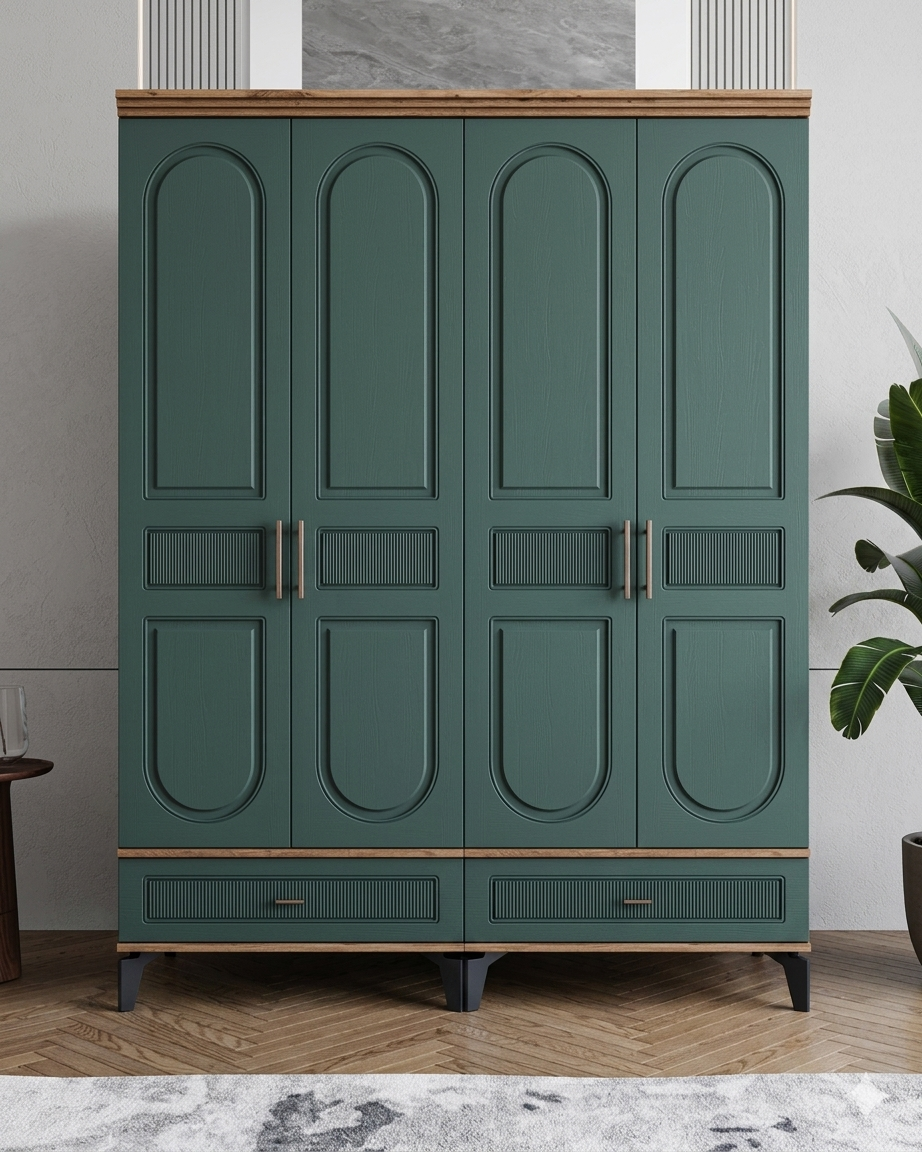 Libra 4 Kapılı Dolap / Komple MDF / Haki Yeşil