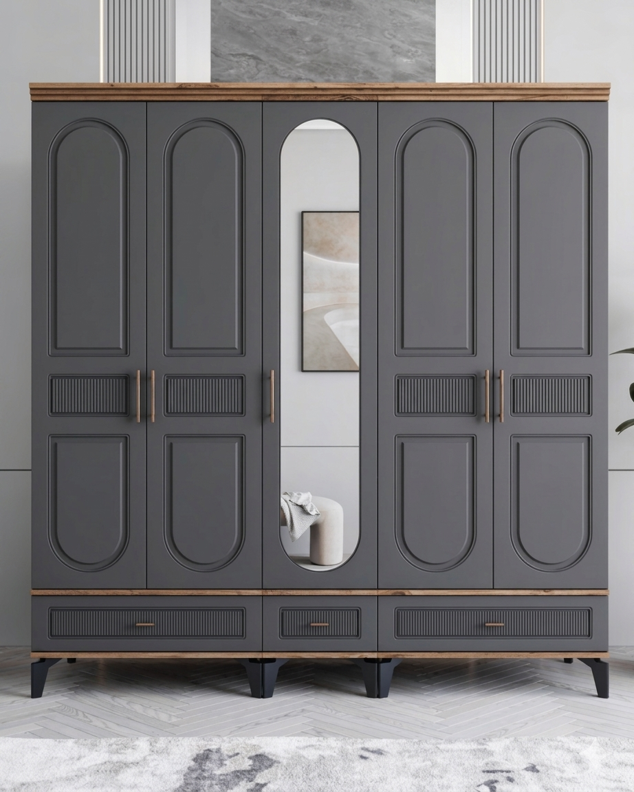 Libra 5 Kapılı Dolap / Komple MDF / Antrasit