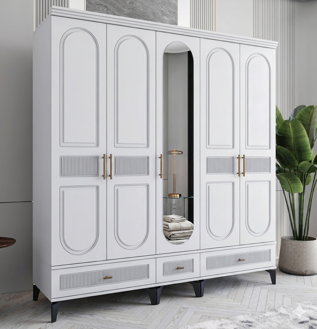 Libra 5 Kapılı Dolap / Komple MDF / Beyaz