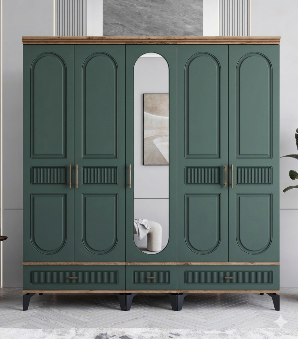 Libra 5 Kapılı Dolap / Komple MDF / Haki Yeşil