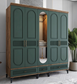 Libra 5 Kapılı Dolap / Komple MDF / Haki Yeşil