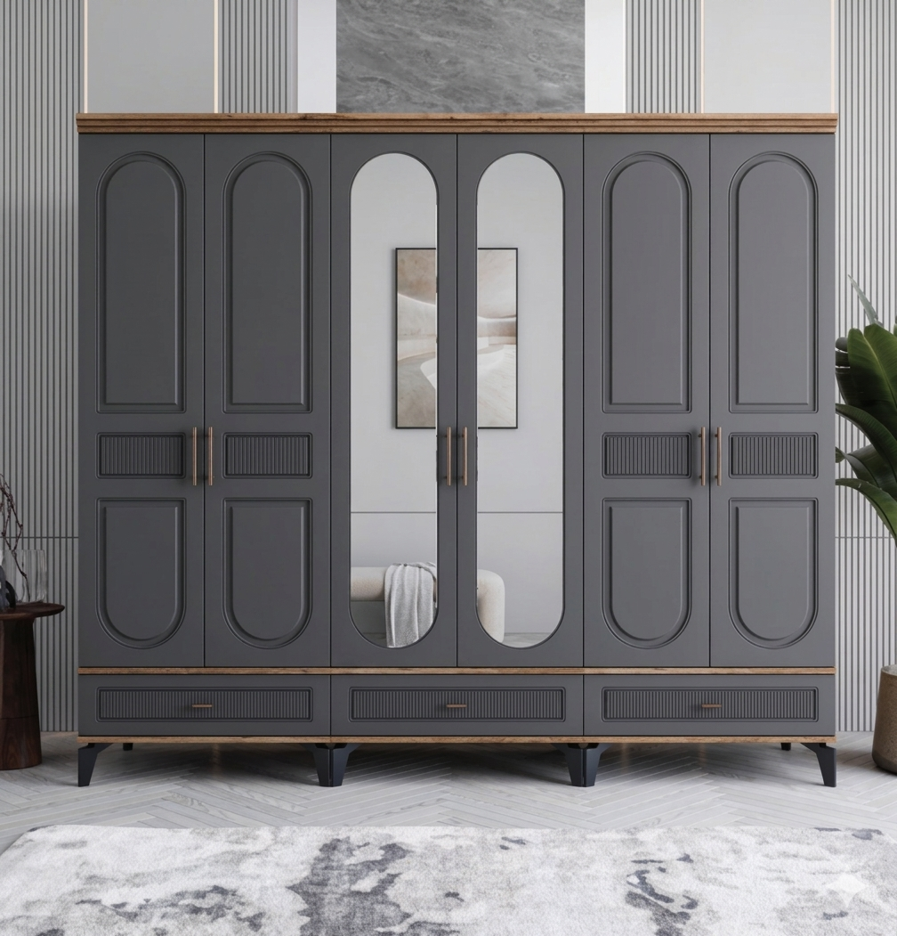 Libra 6 Kapılı Dolap / Komple MDF / Antrasit