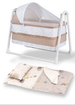 5'li Set / Star Portatif Tenteli Sepet Beşik / Yastık / Yorgan / Çarşaf / Sünger Yatak