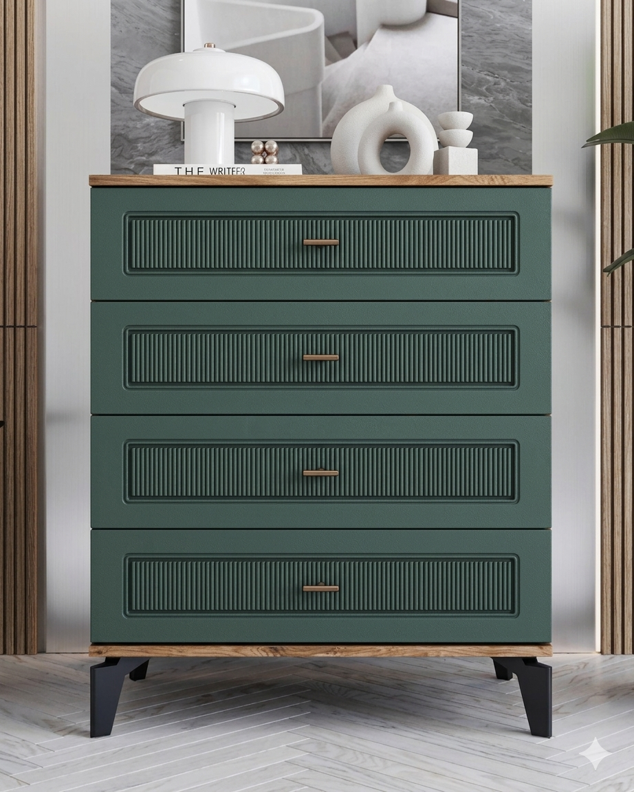 Libra 4 Çekmeceli Şifonyer / %100 MDF / Haki Yeşil