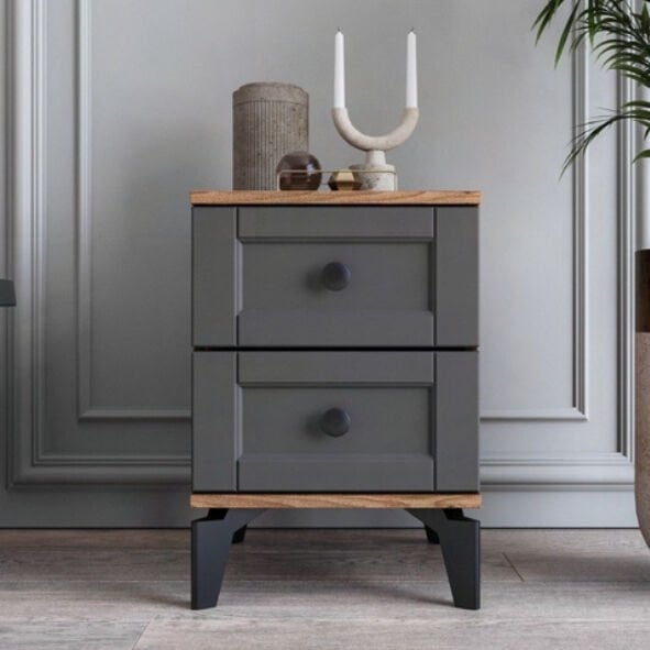 Karin 2 Çekmeceli  Komodin / Komple MDF / Antrasit