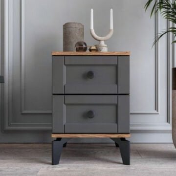 Karin 2 Çekmeceli  Komodin / Komple MDF / Antrasit