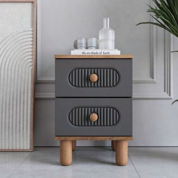 Milen 2 Çekmeceli Komodin / Komple MDF / Antrasit