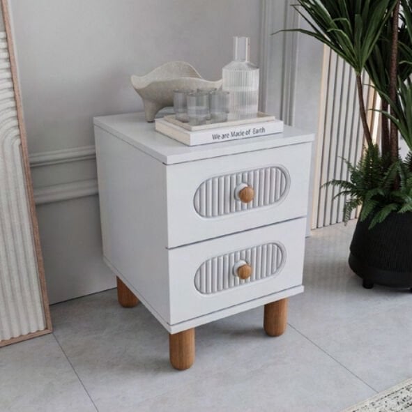 Milen 2 Çekmeceli Komodin / Komple MDF / Beyaz