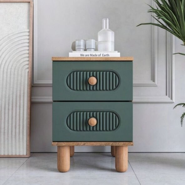 Milen 2 Çekmeceli Komodin / Komple MDF / Haki Yeşil