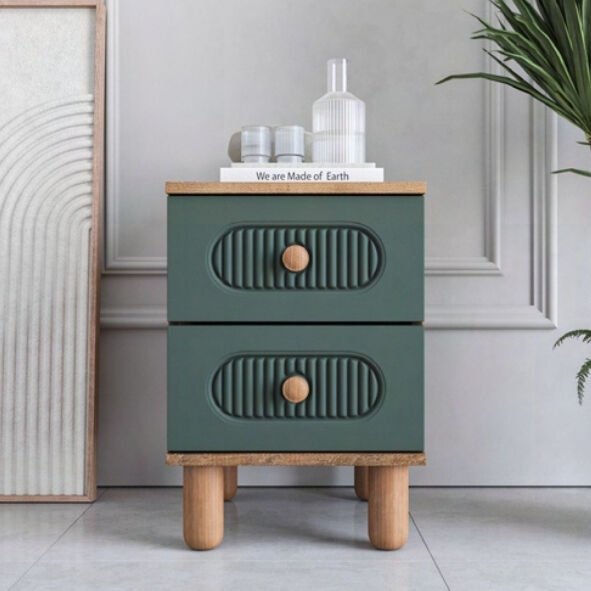 Milen 2 Çekmeceli Komodin / Komple MDF / Haki Yeşil