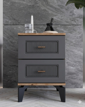 Libra 2 Çekmeceli Komodin / Komple MDF / Antrasit