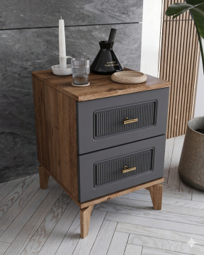 Libra 2 Çekmeceli Komodin / Komple MDF / Antrasit