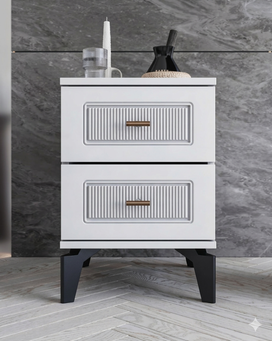 Libra 2 Çekmeceli Komodin / Komple MDF / Beyaz