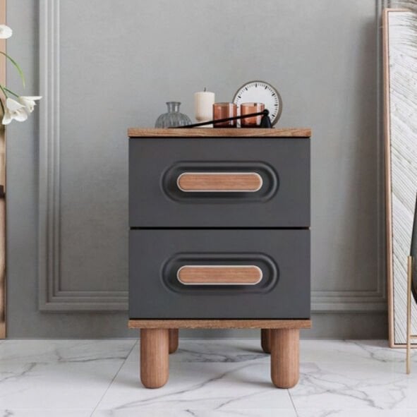 Otto 2 Çekmeceli Komodin / Komple MDF / Antrasit