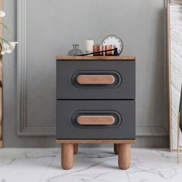 Otto 2 Çekmeceli Komodin / Komple MDF / Antrasit